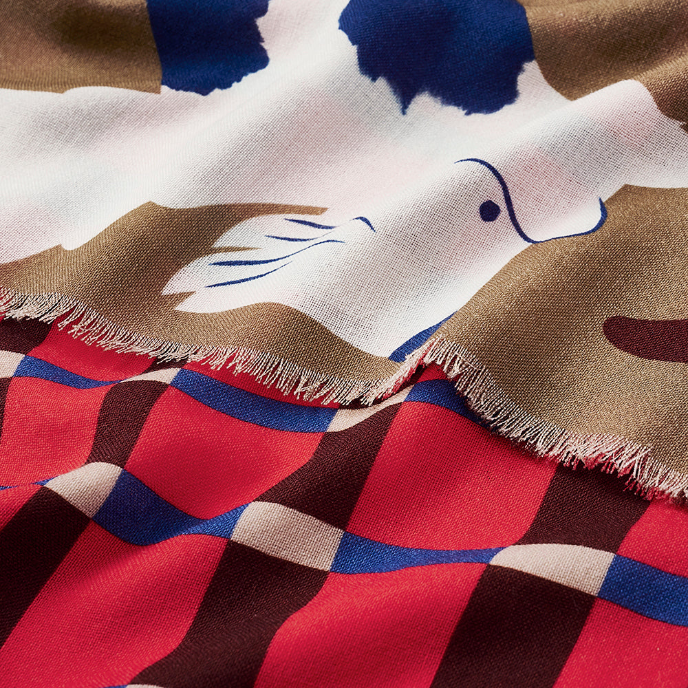 幅広タイプ Superfine Merino Wool 'Scotties' red 二重仕立てのロングストール
