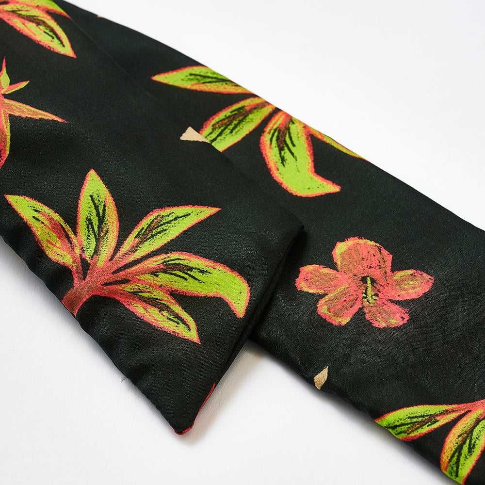 Japanese Printed Silk 'Hibiscus' black ヘッドスカーフ/ミニスカーフ