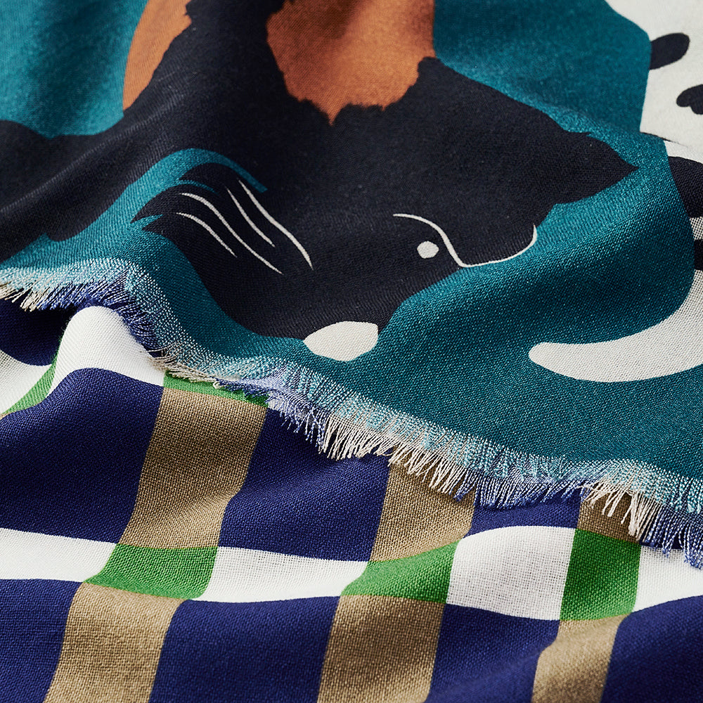 幅広タイプ Superfine Merino Wool 'Scotties' green 二重仕立てのロングストール