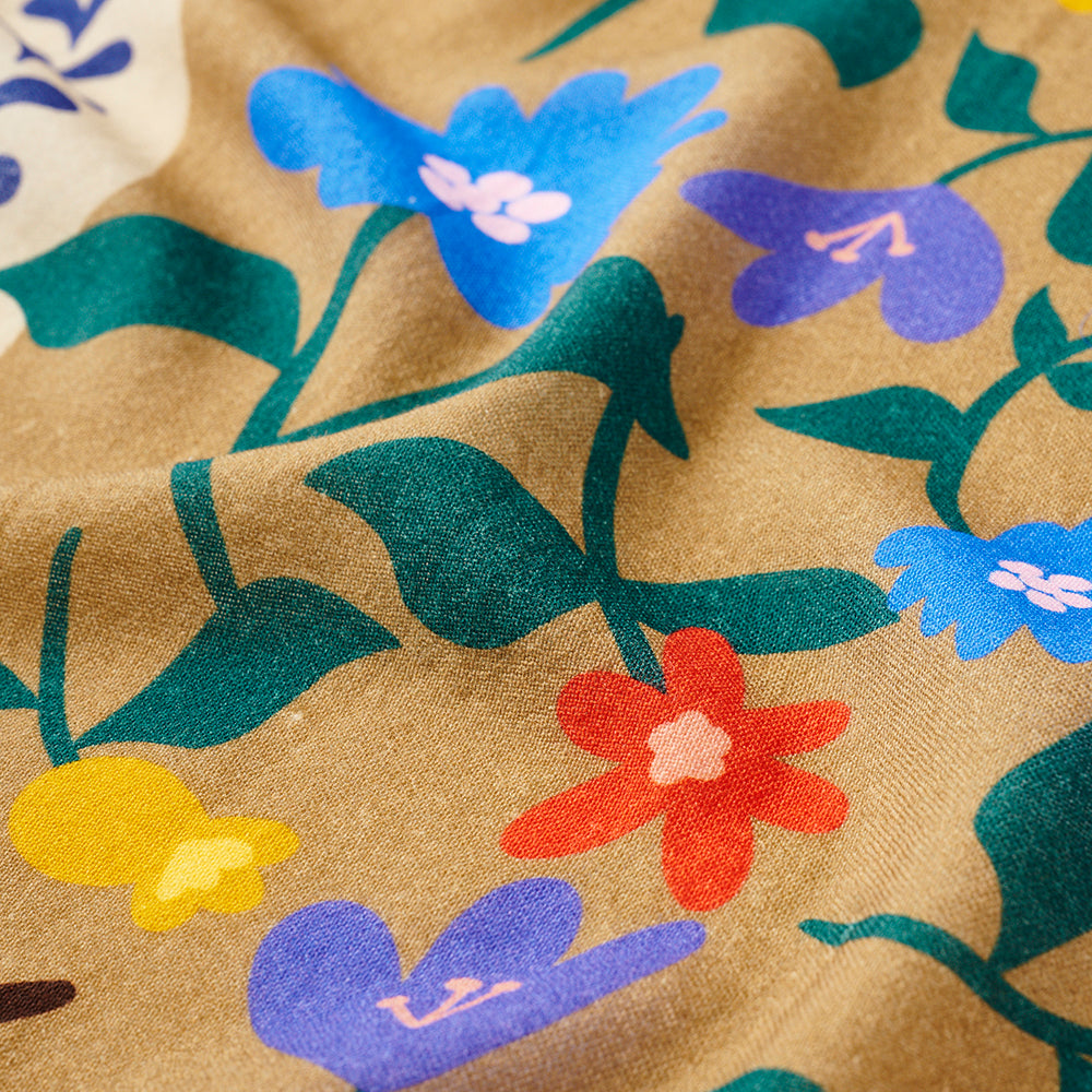 <プリント歪み>Superfine Merino Wool 'Wildflowers' beige ミニスカーフ