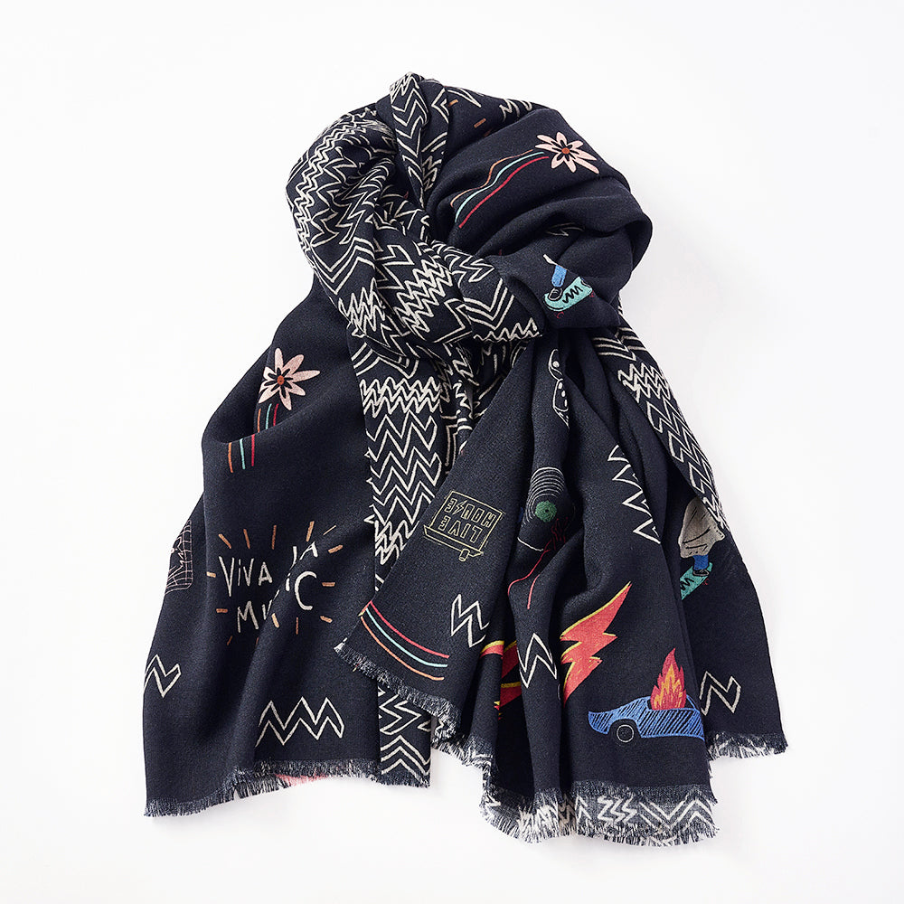 幅広タイプ Superfine Merino Wool 'Band Camp Stories' 二重仕立てのロングストール