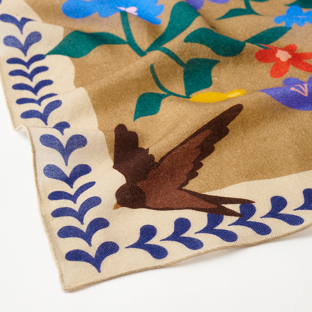 <プリント歪み>Superfine Merino Wool 'Wildflowers' beige ミニスカーフ