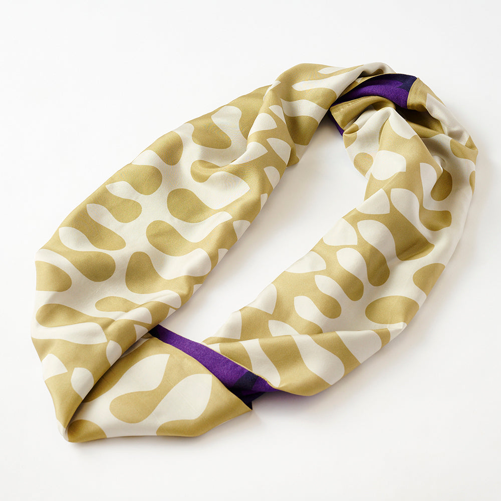 Silk & Merino Wool 'British Fern' beige/purple ループスカーフ
