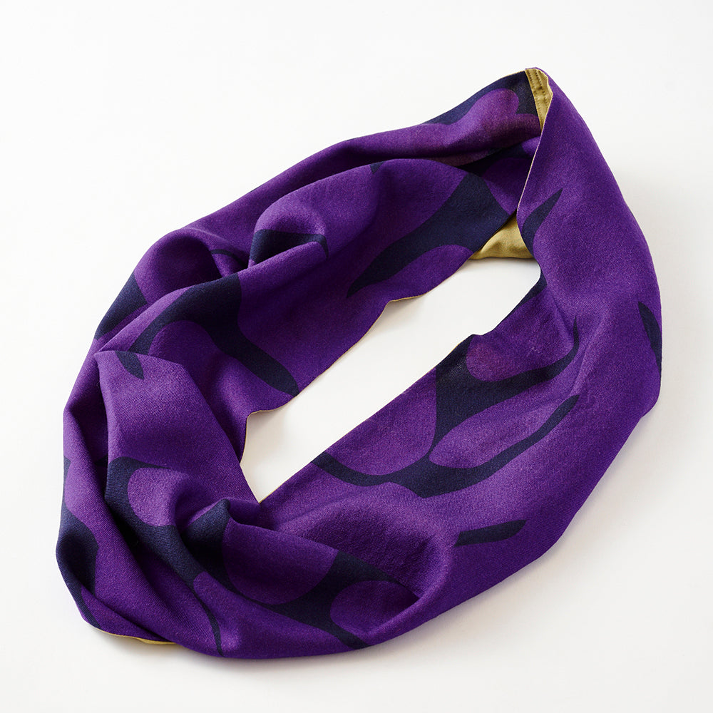 Silk & Merino Wool 'British Fern' beige/purple ループスカーフ