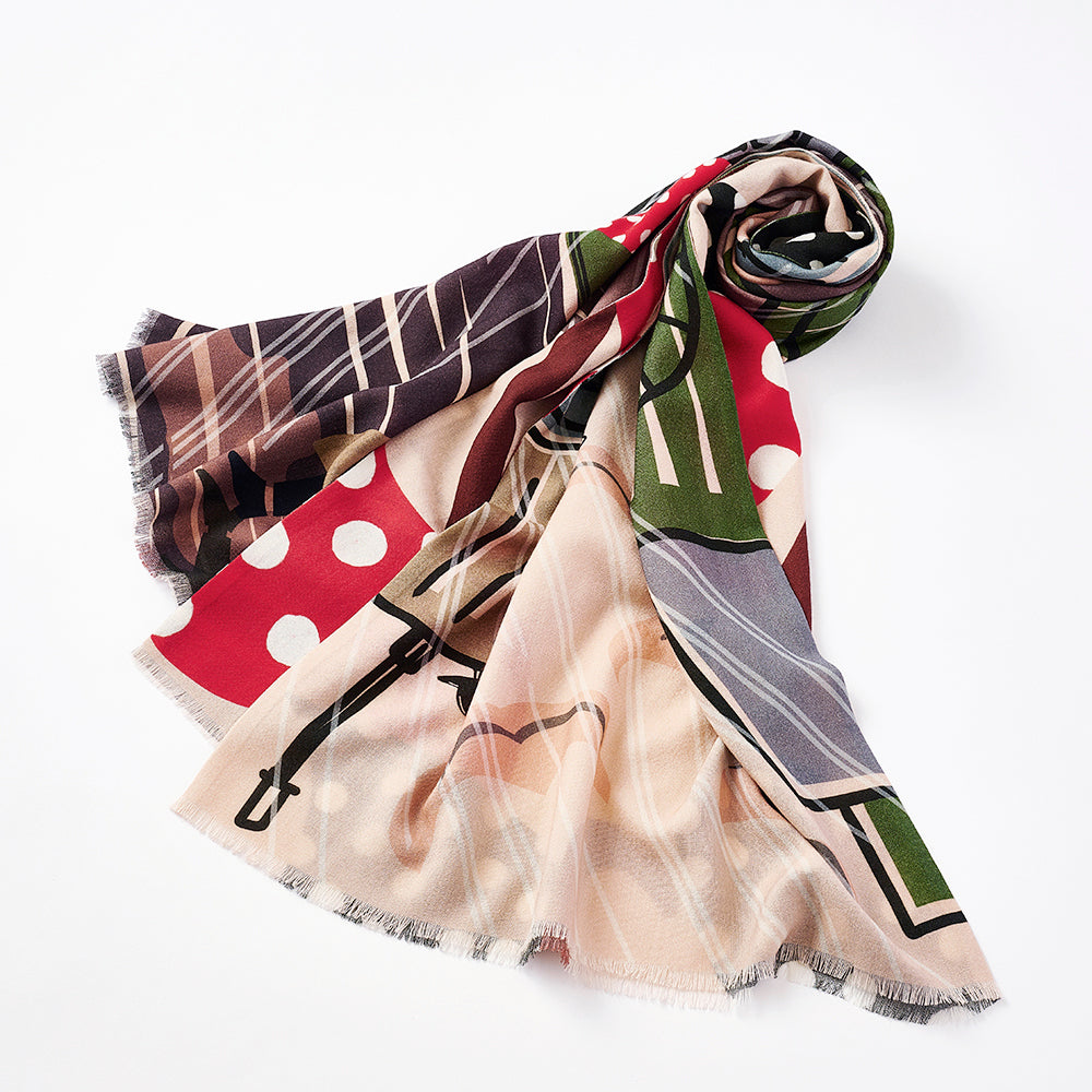 Superfine Merino Wool 'The Girl with a Polka Dot Umbrella' day 二重仕立てのロングストール