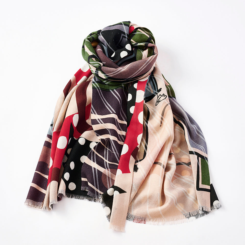 Superfine Merino Wool 'The Girl with a Polka Dot Umbrella' day 二重仕立てのロングストール