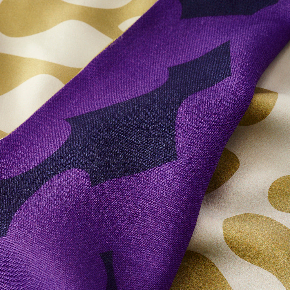 Silk & Merino Wool 'British Fern' beige/purple ループスカーフ