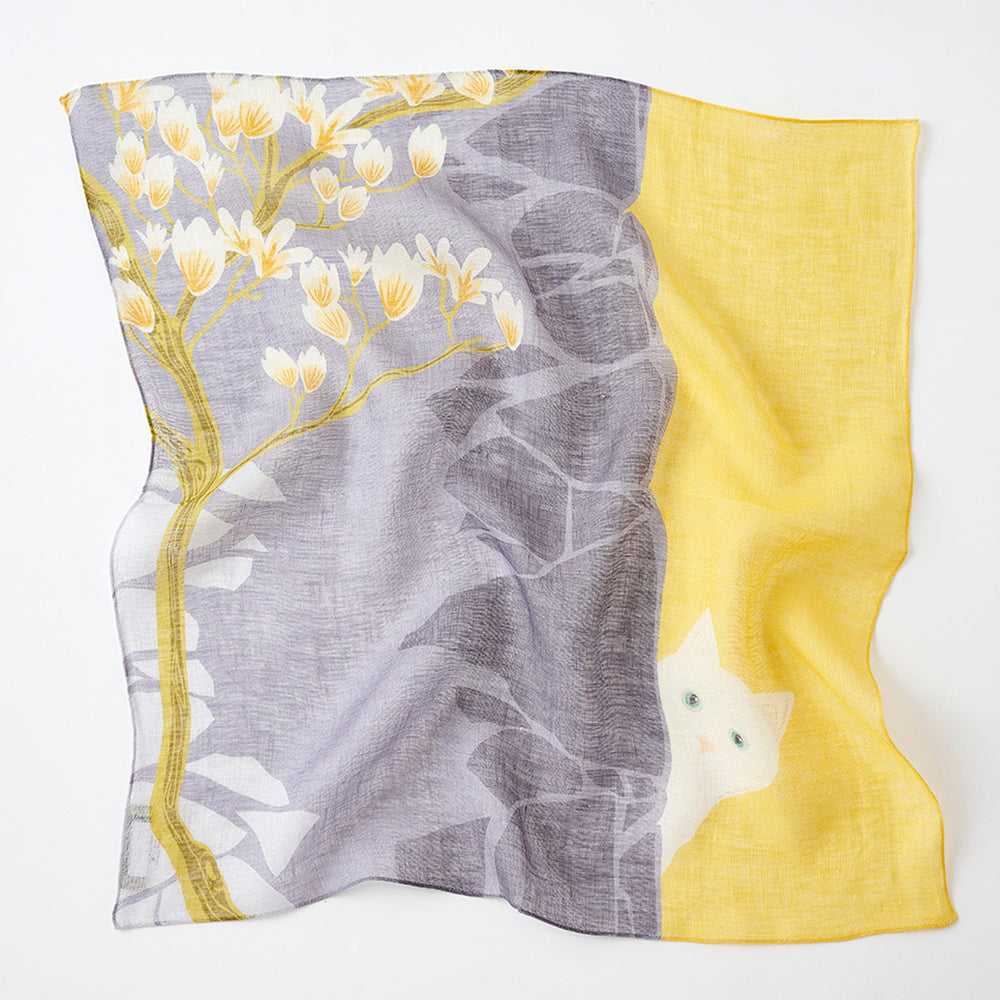 プレオーダー6月予定!近江リネン Japanese Linen 'Magnolia' Yellow リング付きミニスカーフ