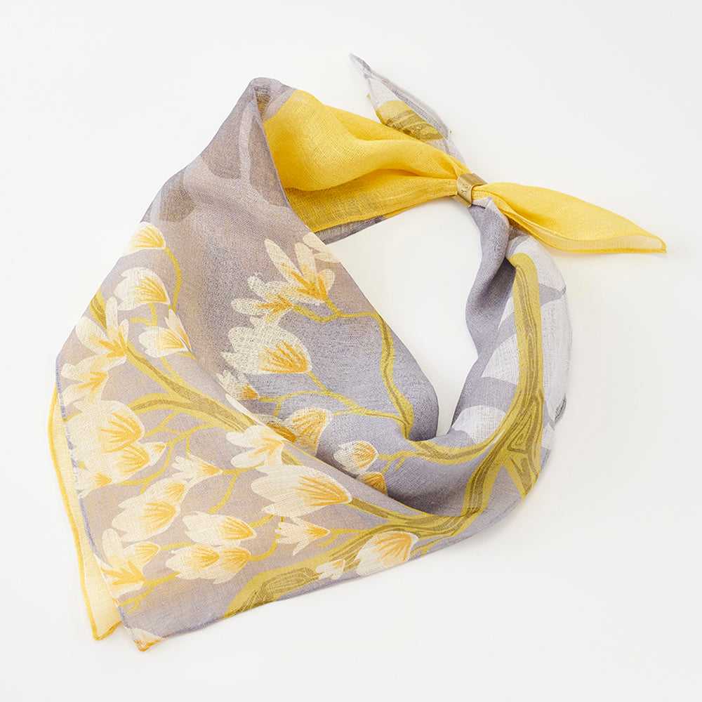 プレオーダー6月予定!近江リネン Japanese Linen 'Magnolia' Yellow リング付きミニスカーフ