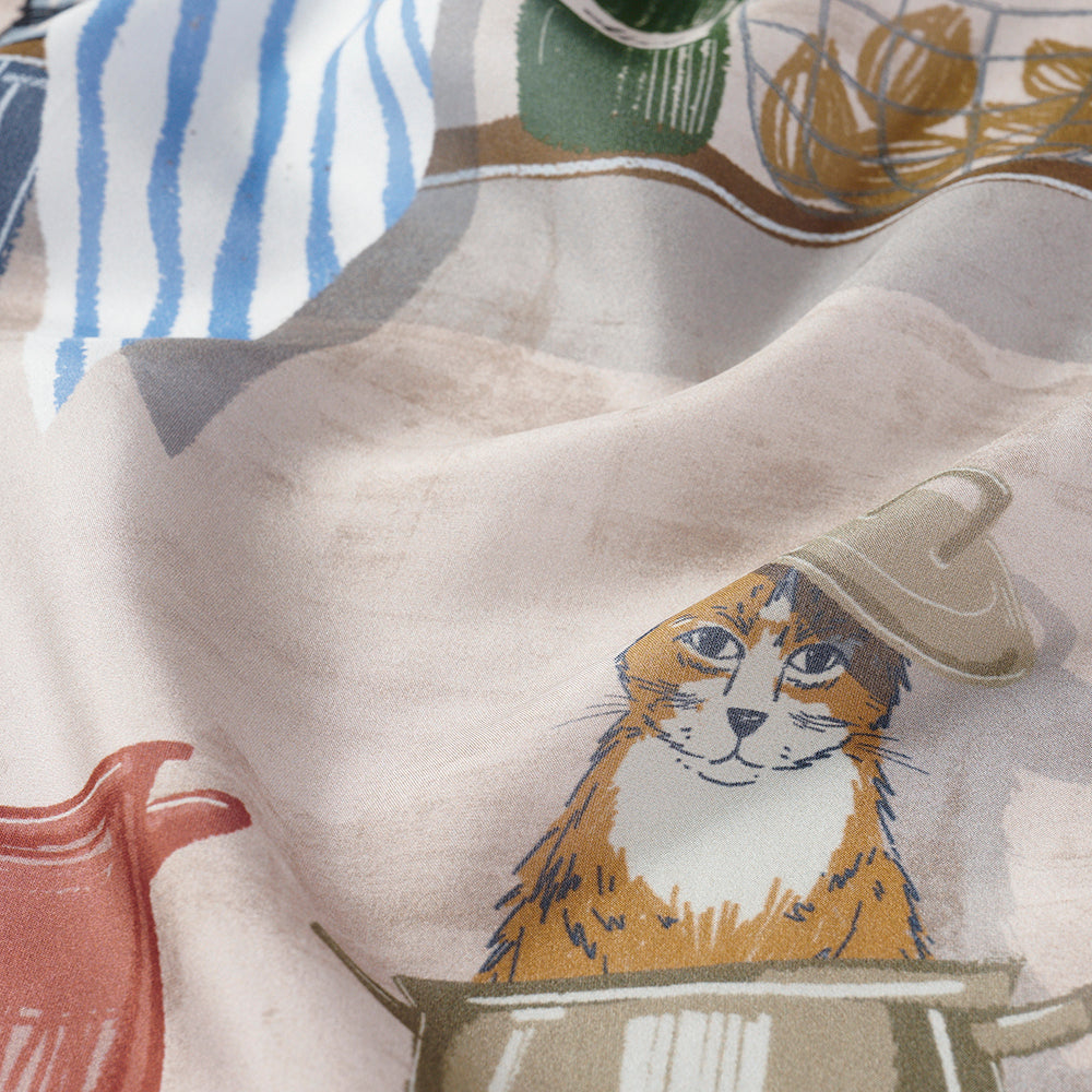 Japanese Printed Silk Mini Scarf 'Where's Freddy? ' スカーフリング付き