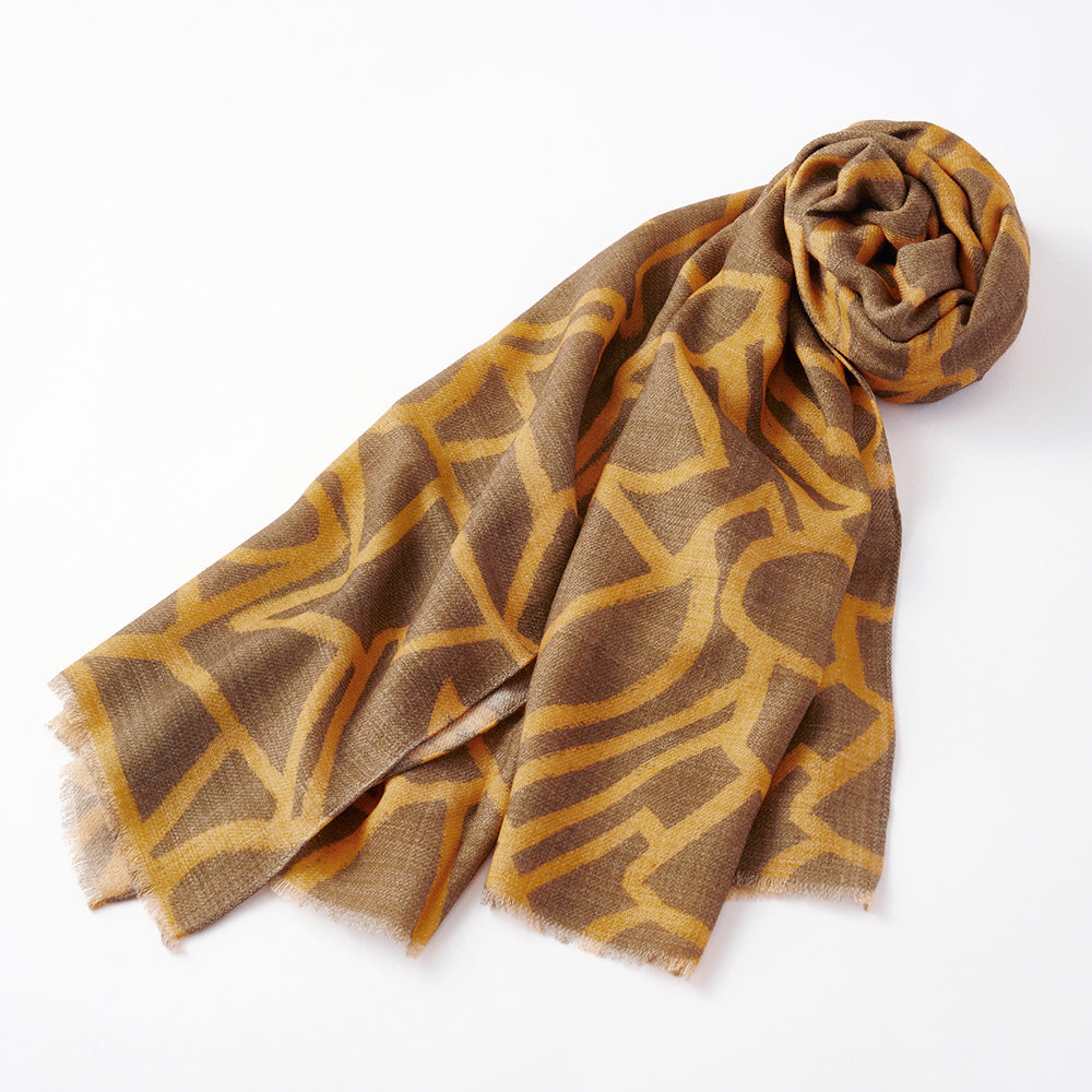 Soft wool twill 'Montreal' brown x yellow ロングストール