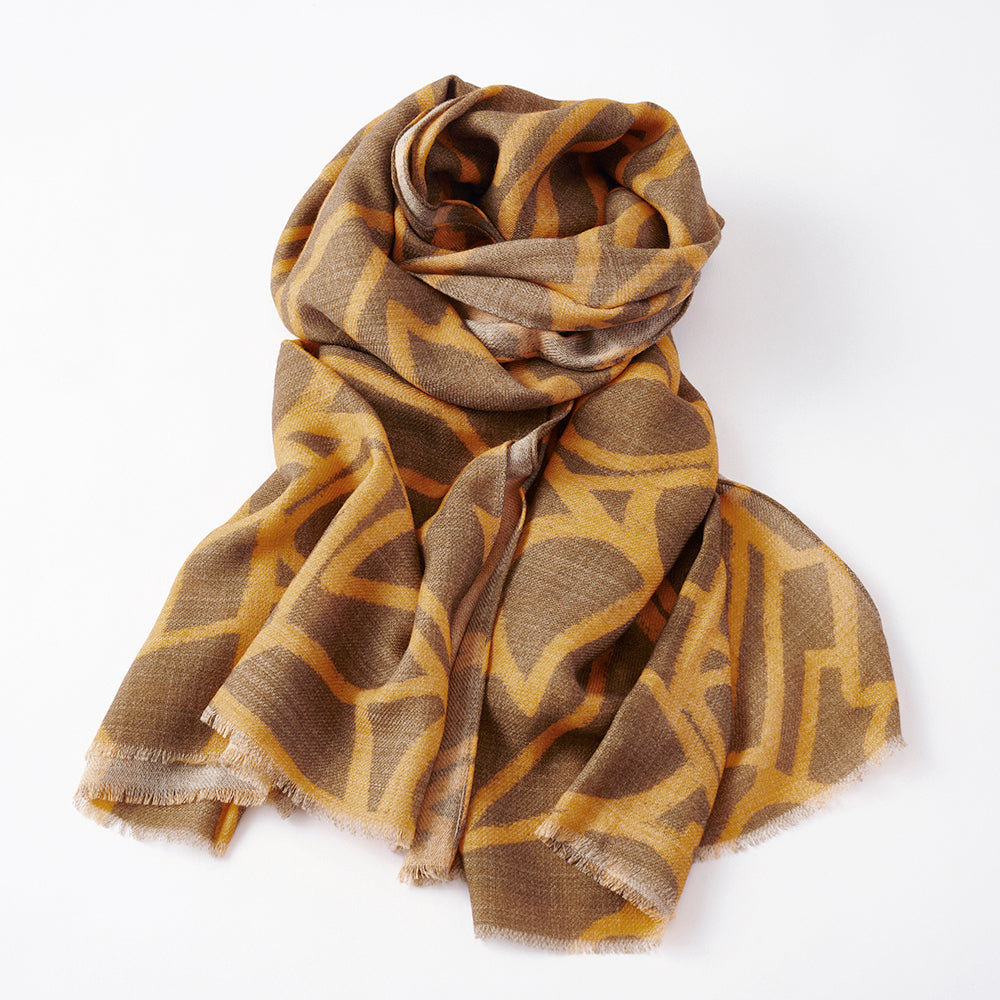 Soft wool twill 'Montreal' brown x yellow ロングストール
