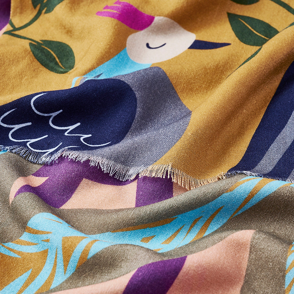 Superfine Merino Wool 'Feathers of a Partridge' yellow 二重仕立てのロングストール
