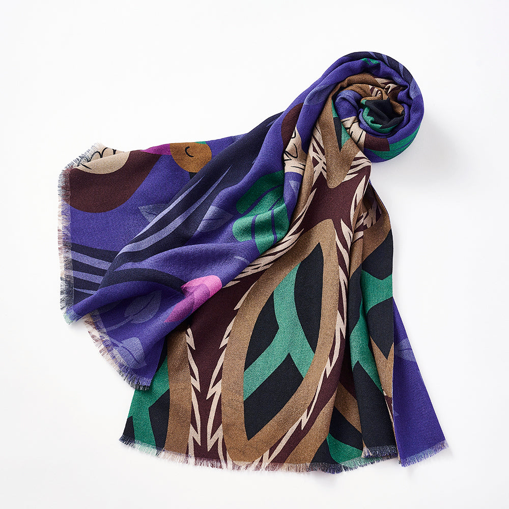 Superfine Merino Wool 'Feathers of a Partridge' purple 二重仕立てのロングストール
