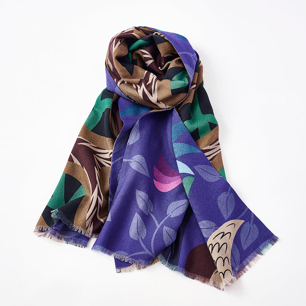 Superfine Merino Wool 'Feathers of a Partridge' purple 二重仕立てのロングストール