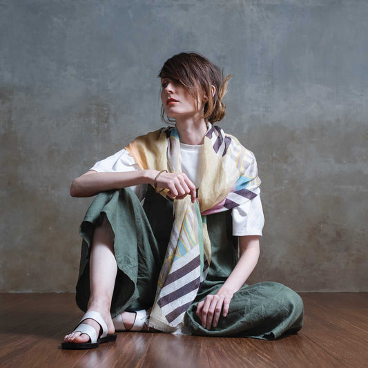プレオーダー6月予定!リネン Japanese Linen 'Floral Breeze' beige ロングストール