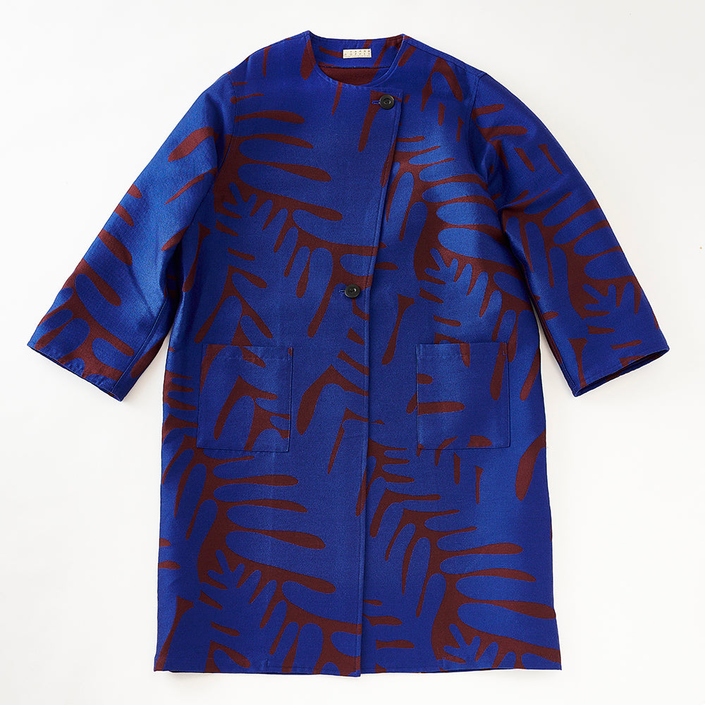 <受注生産:10月中~下予定>播州織  Wool/Cotton ジャガードコクーンコート blue/red brown