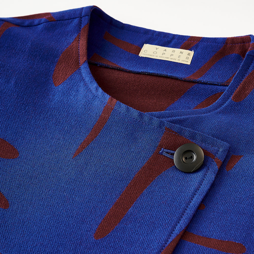 <受注生産:10月中~下予定>播州織  Wool/Cotton ジャガードコクーンコート blue/red brown