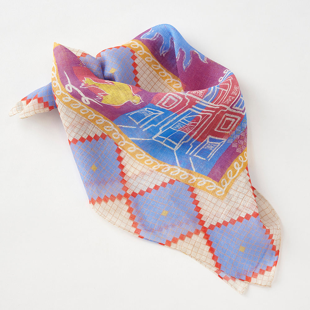 近江のリネン 'Porto' cream/purple  リング付きミニスカーフ