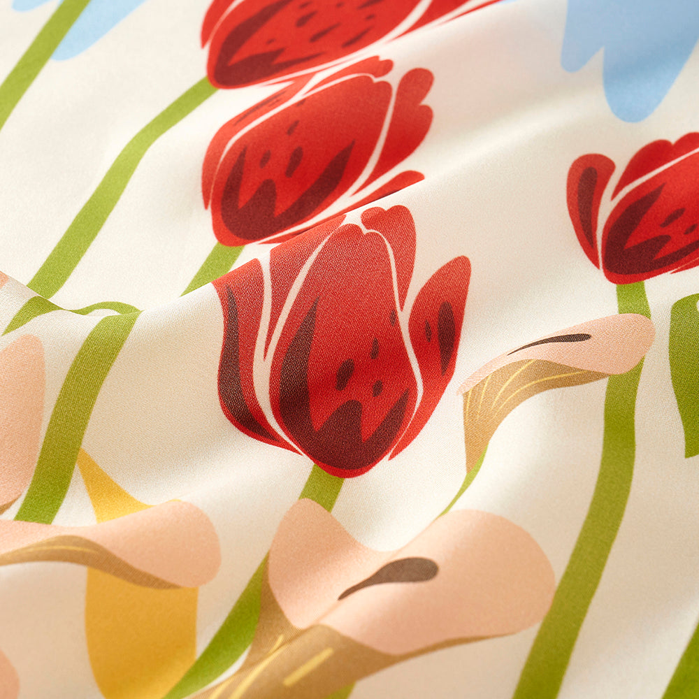 Silk 'Tulips' cream スカーフリング付きミニスカーフ