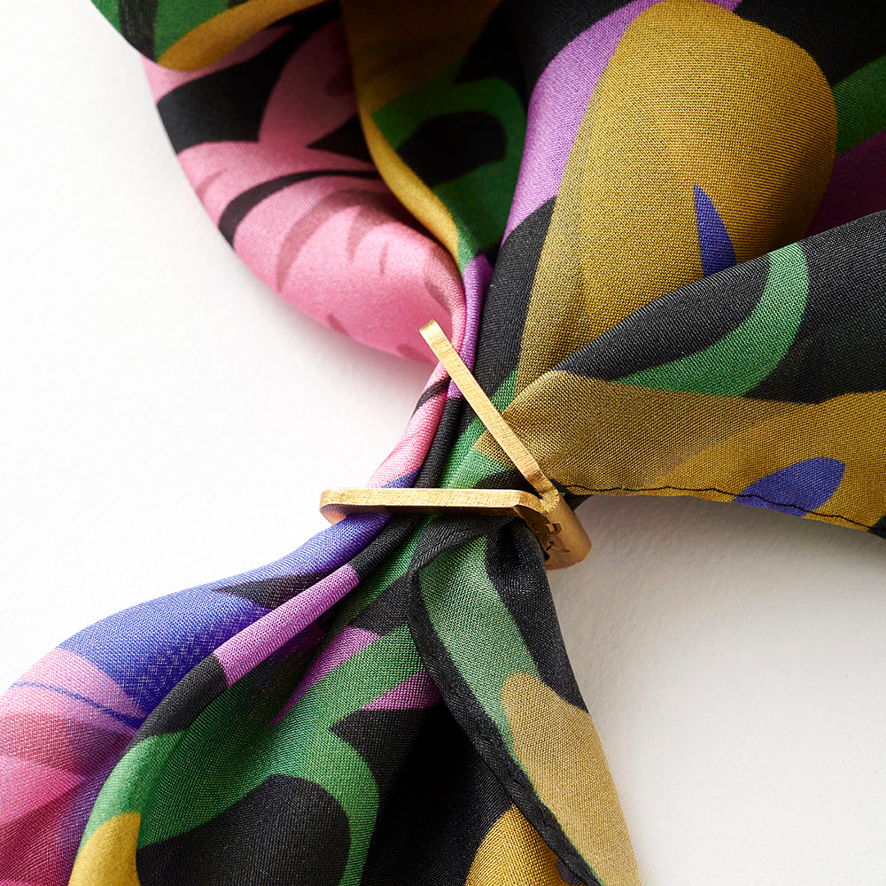 Silk 'Tulips' black スカーフリング付きミニスカーフ