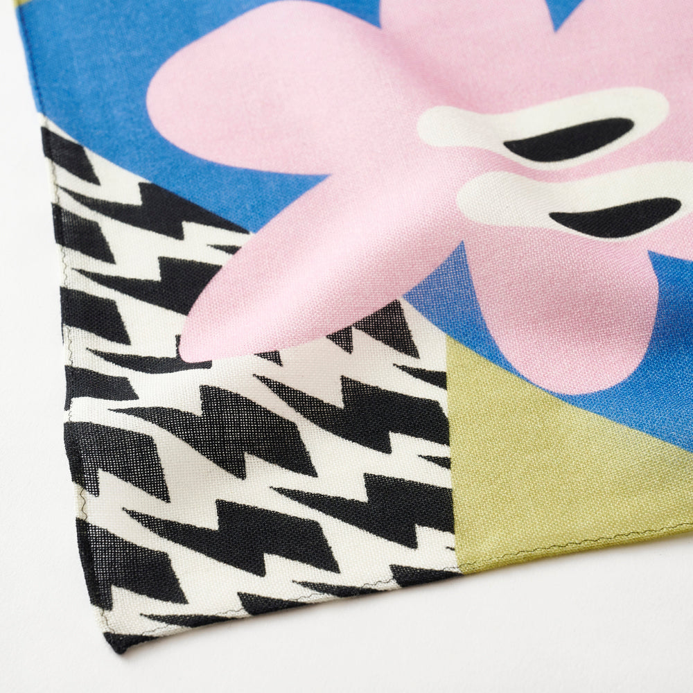 Japanese Printed Silk 'Polka Dot Queen' navy mini scarf with wave ring