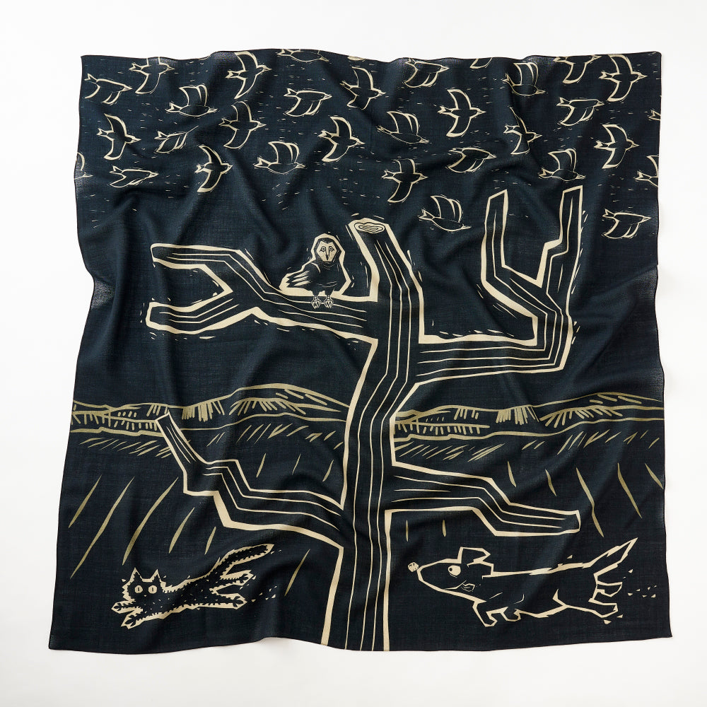 Superfine Merino Wool 'A Mysterious Night' 正方形スカーフ