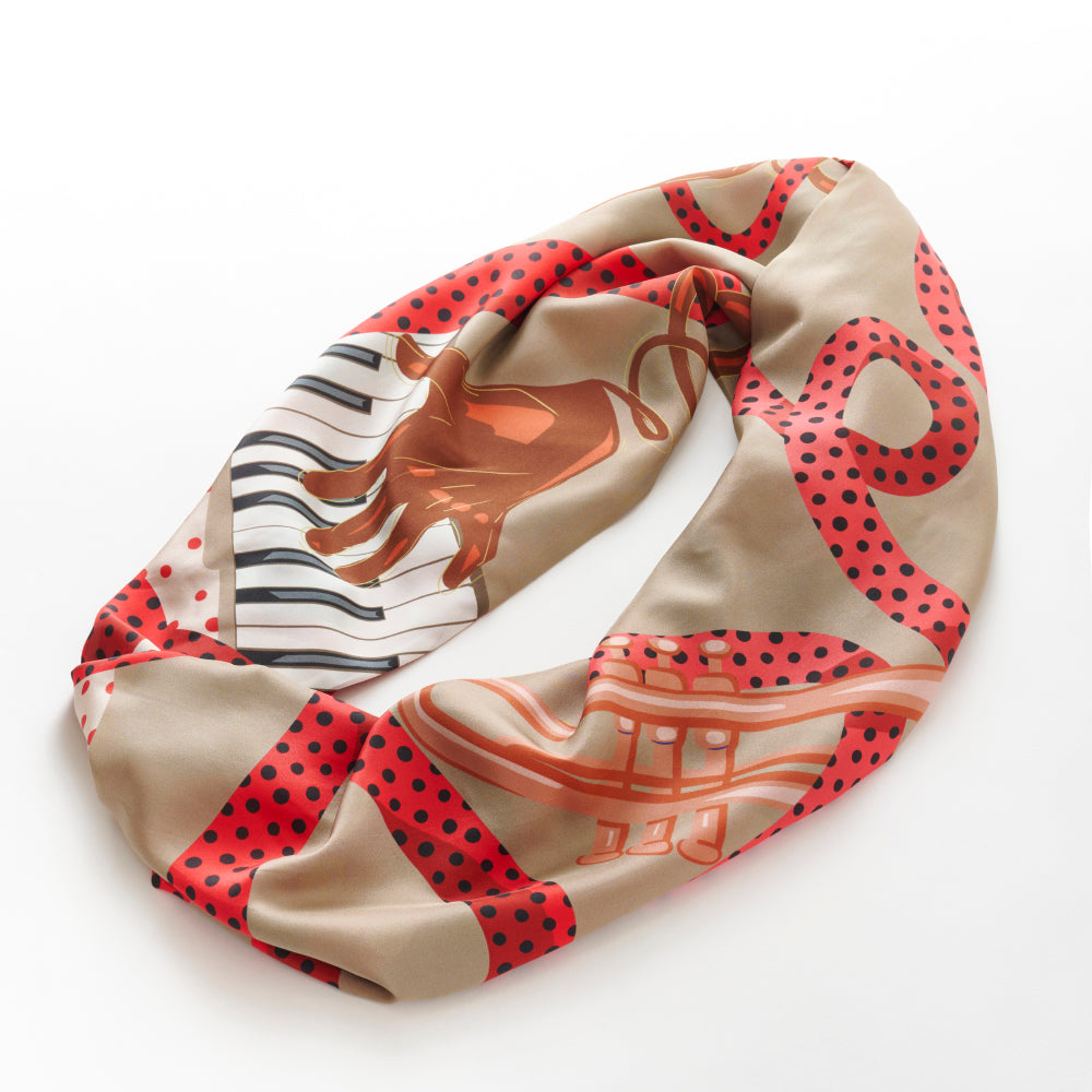 Scheduled to arrive in September! Silk & Merino Wool 'Halsham' gray x black loop scarf