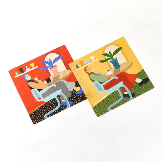 Organic cotton 'Decor' red and yellow ハンカチ/ポケットチーフ