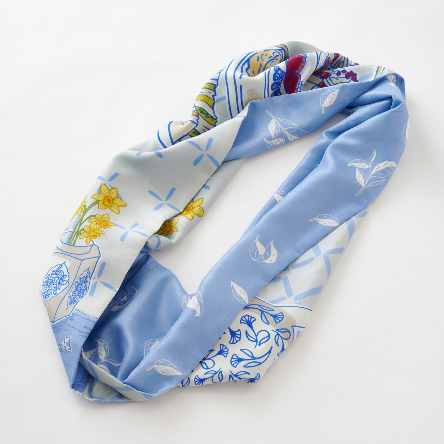 Silk/Silk 'Afternoon tea' baby blue ループスカーフ