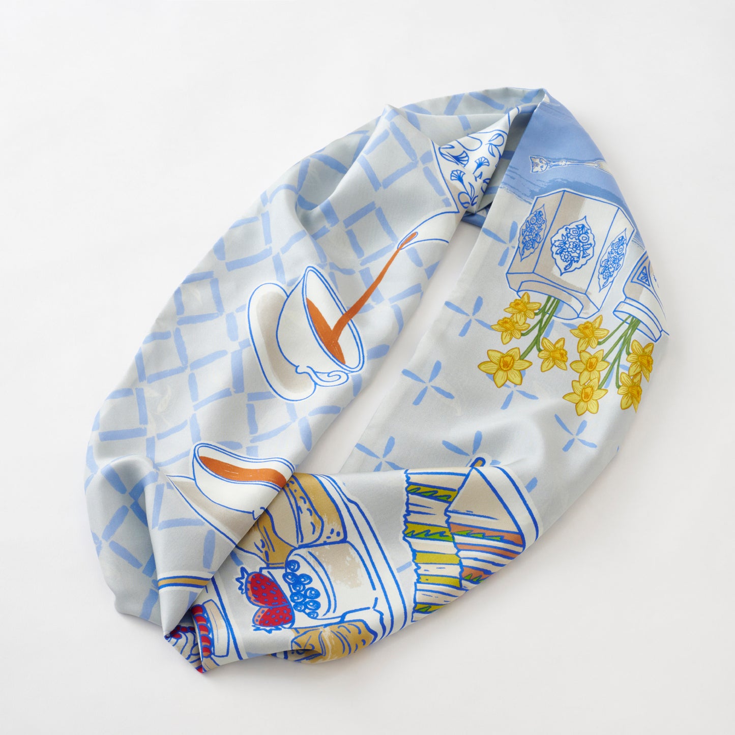 Silk/Silk 'Afternoon tea' baby blue ループスカーフ