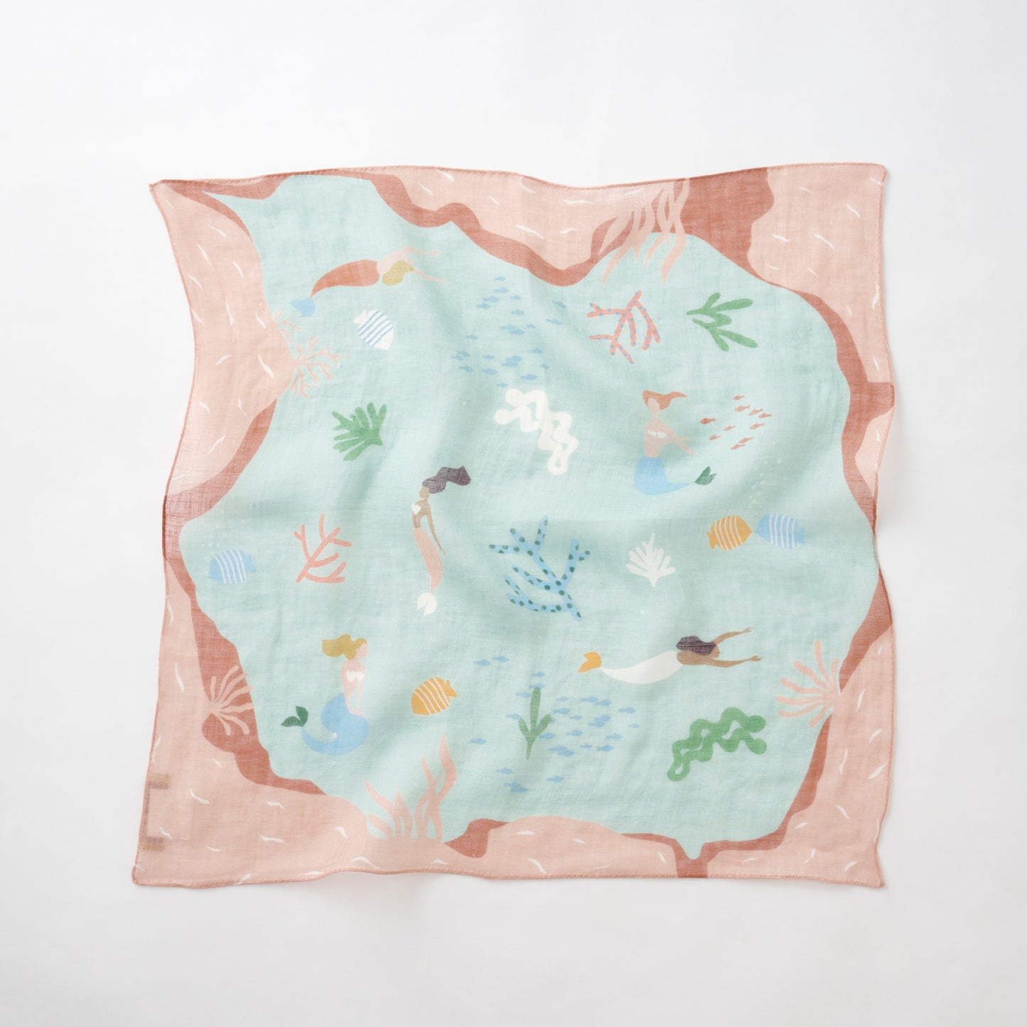 近江のリネン 'Mermaids' mint green リング付きミニスカーフ