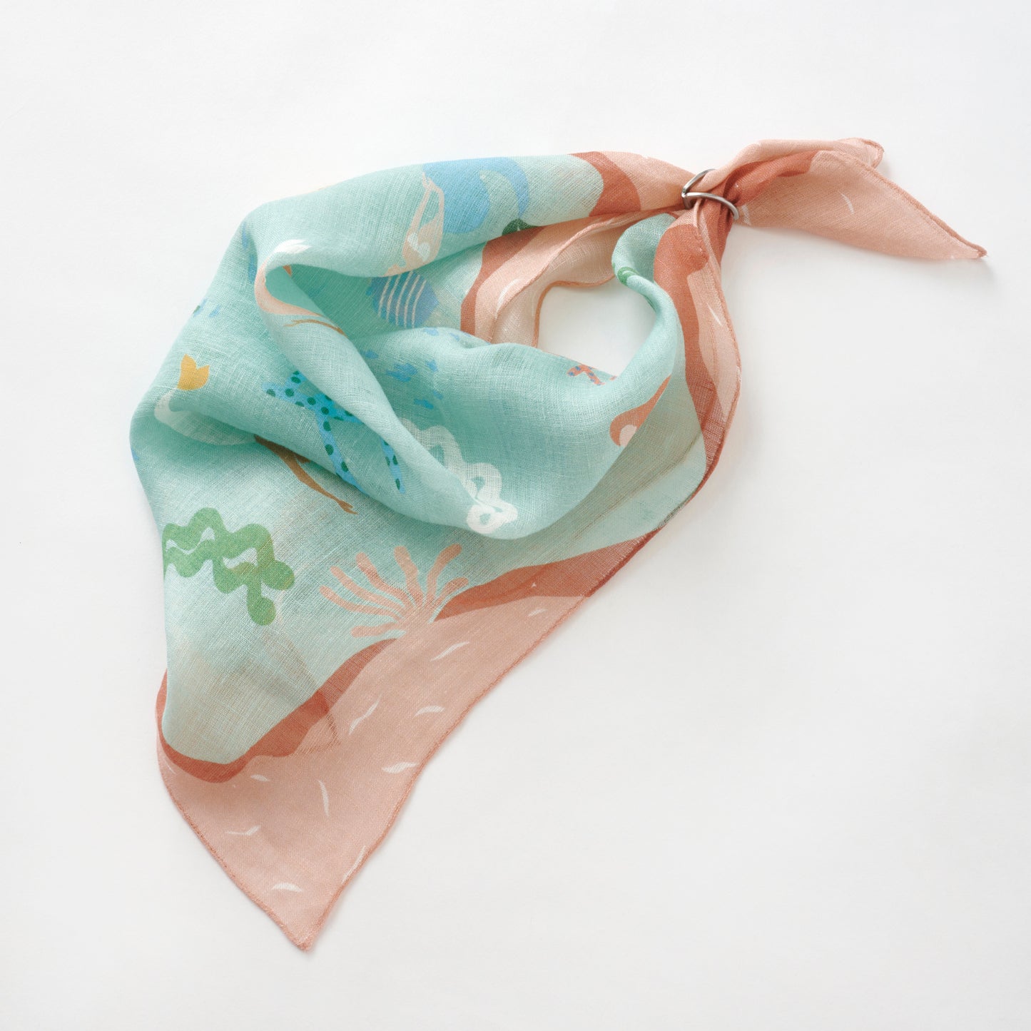近江のリネン 'Mermaids' mint green リング付きミニスカーフ
