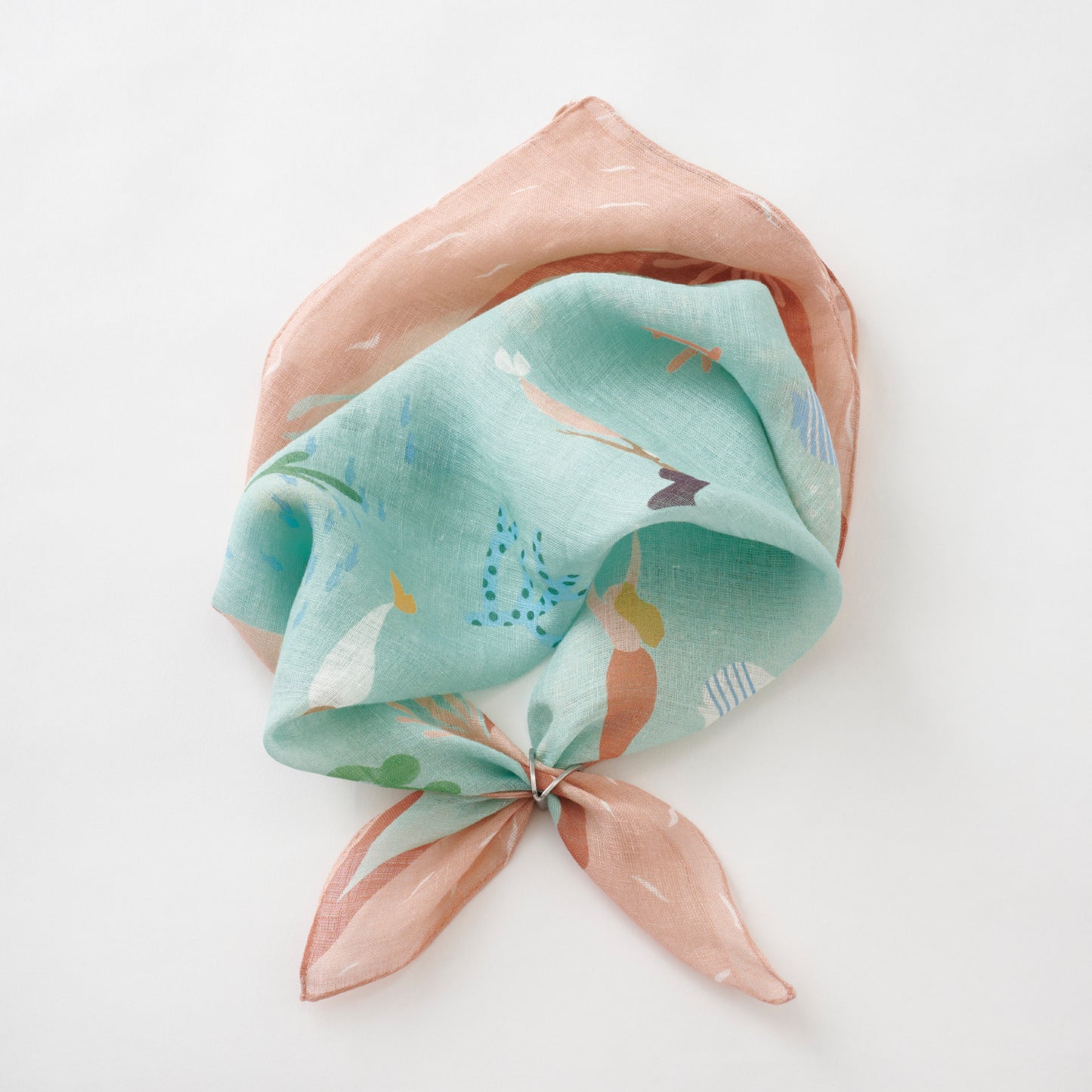 近江のリネン 'Mermaids' mint green リング付きミニスカーフ