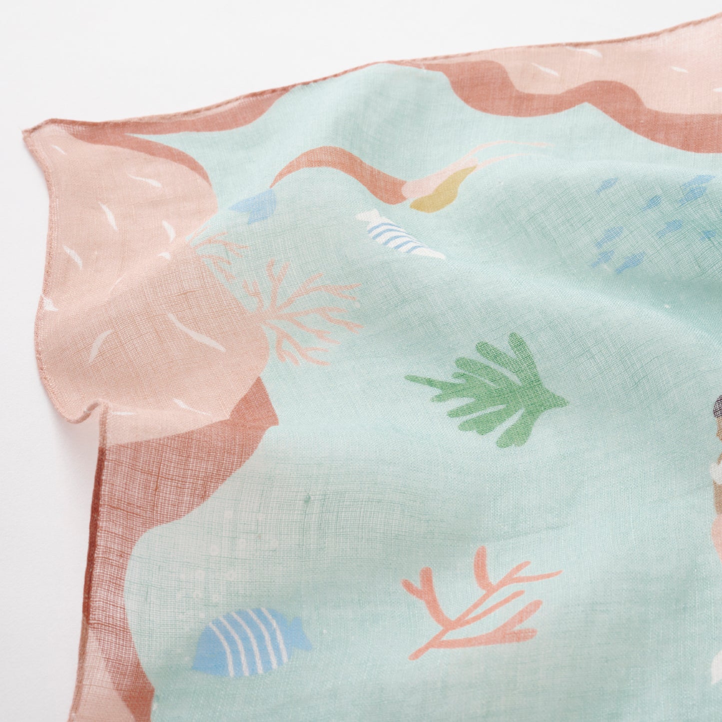 近江のリネン 'Mermaids' mint green リング付きミニスカーフ