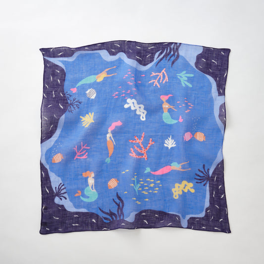 近江のリネン 'Mermaids' deep blue  リング付きミニスカーフ