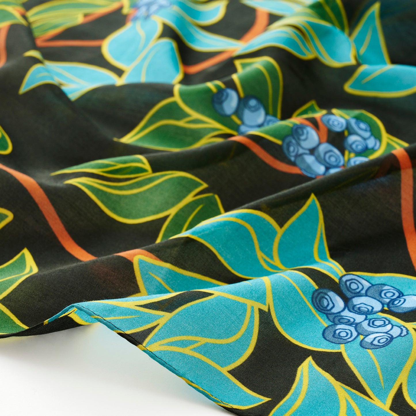 9月中〜下旬入荷!Silk Cotton 'Blueberries' black リング付きミニスカーフ