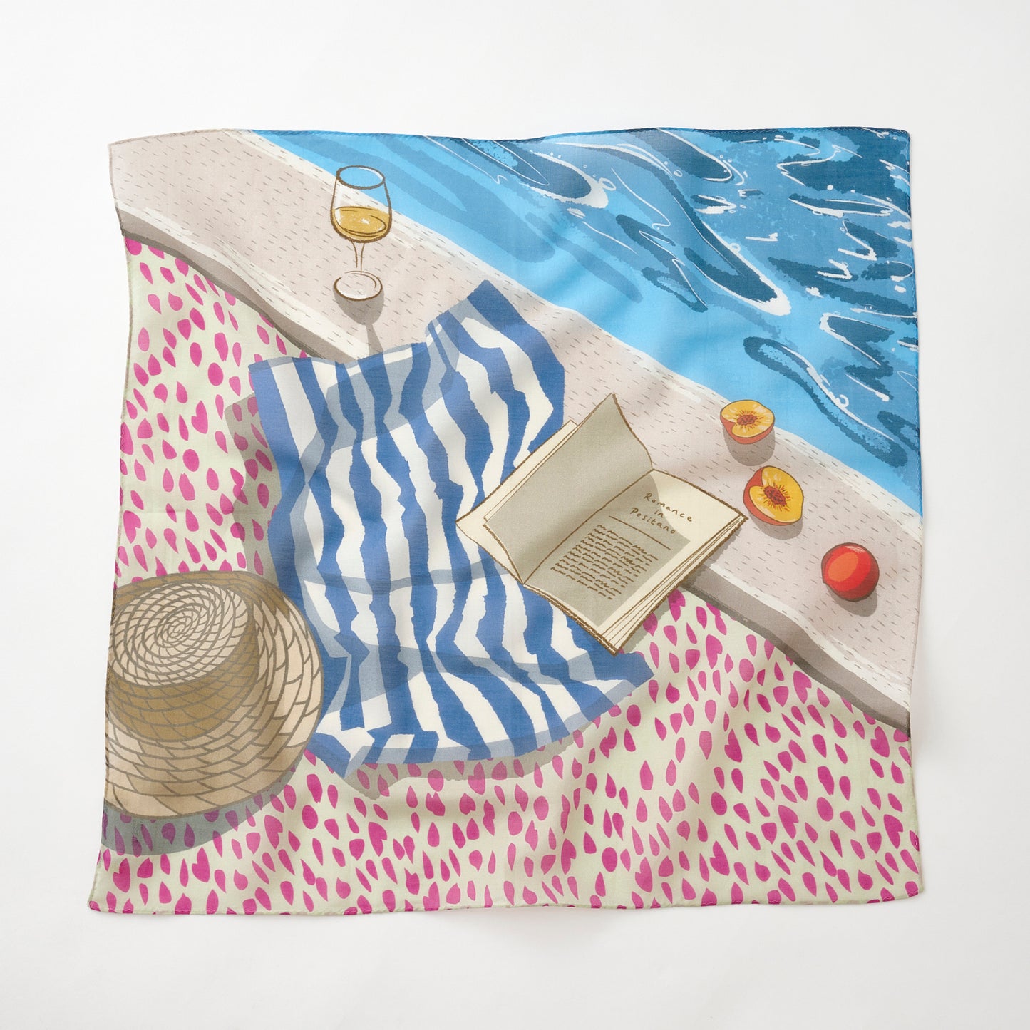 Silk Cotton 'Romance in Positano' blue リング付きミニスカーフ