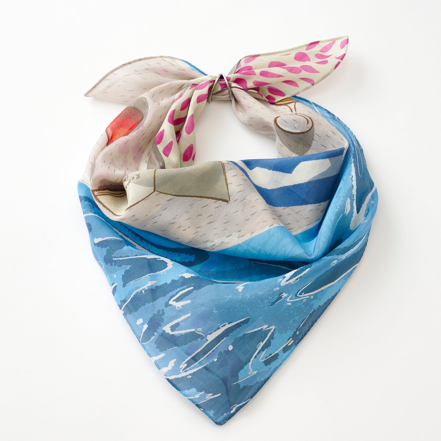 Silk Cotton 'Romance in Positano' blue リング付きミニスカーフ