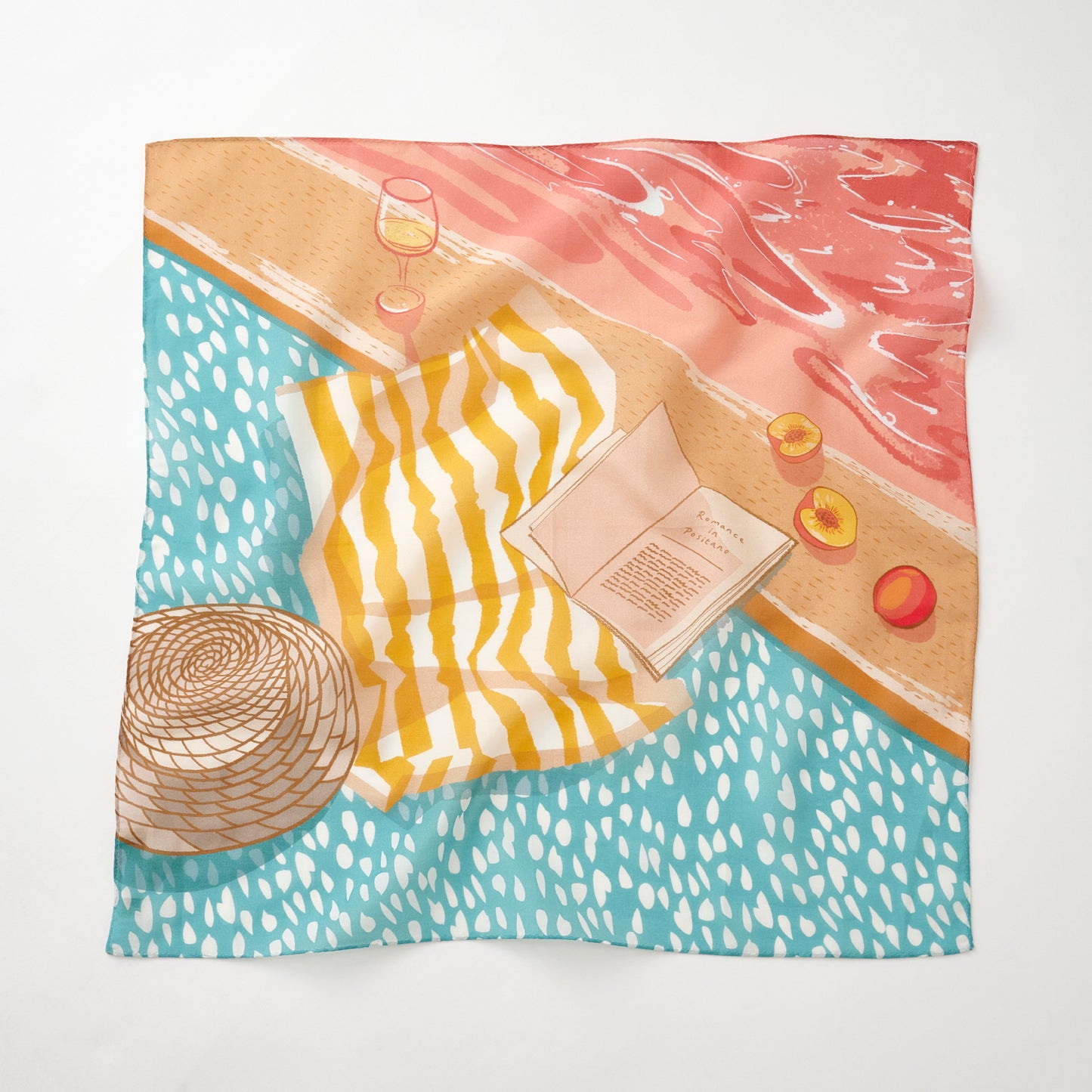 Silk Cotton 'Romance in Positano' pink リング付きミニスカーフ
