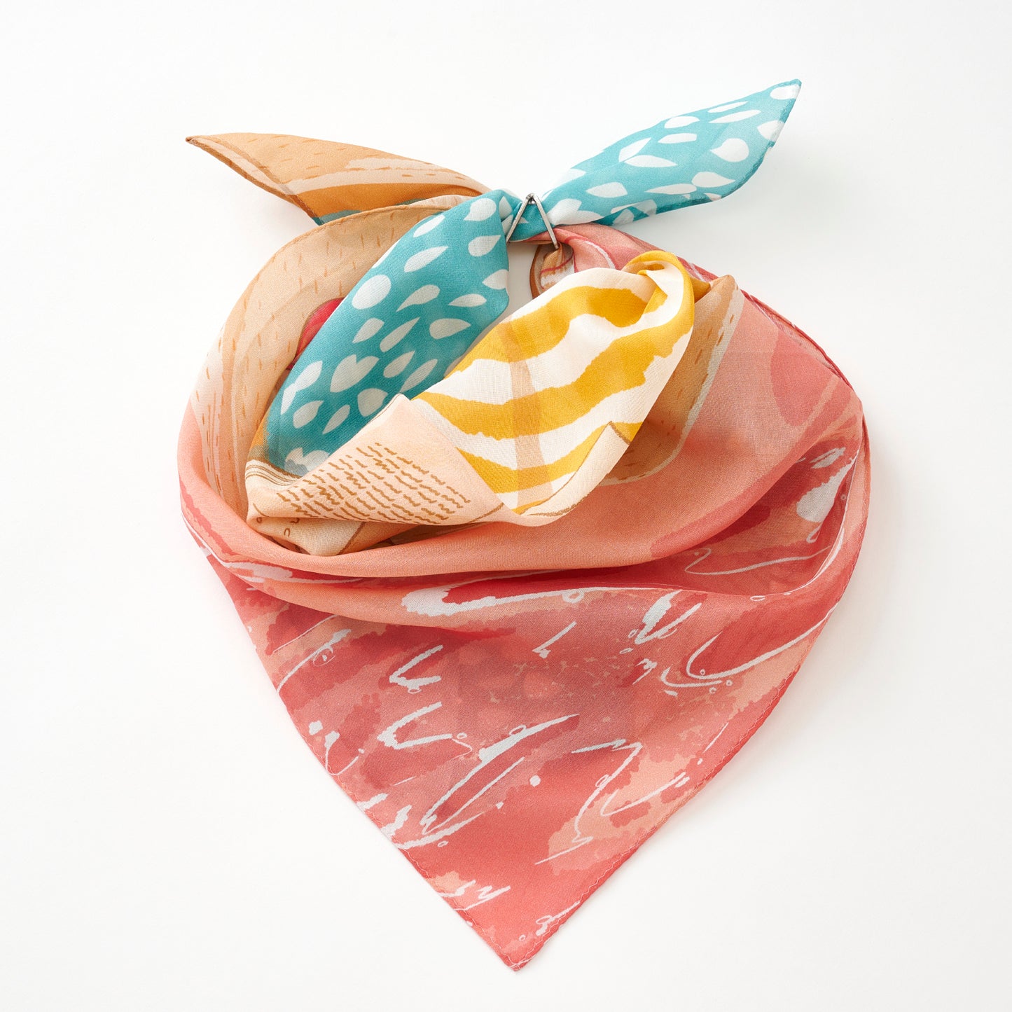 Silk Cotton 'Romance in Positano' pink リング付きミニスカーフ