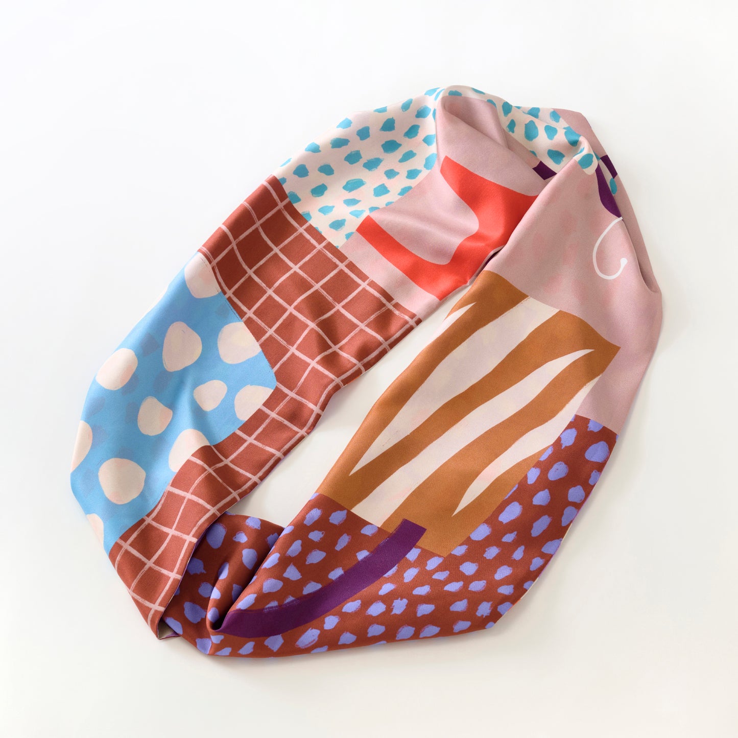 Japanese Printed Silk 'Polka Dot Queen' navy mini scarf with wave ring