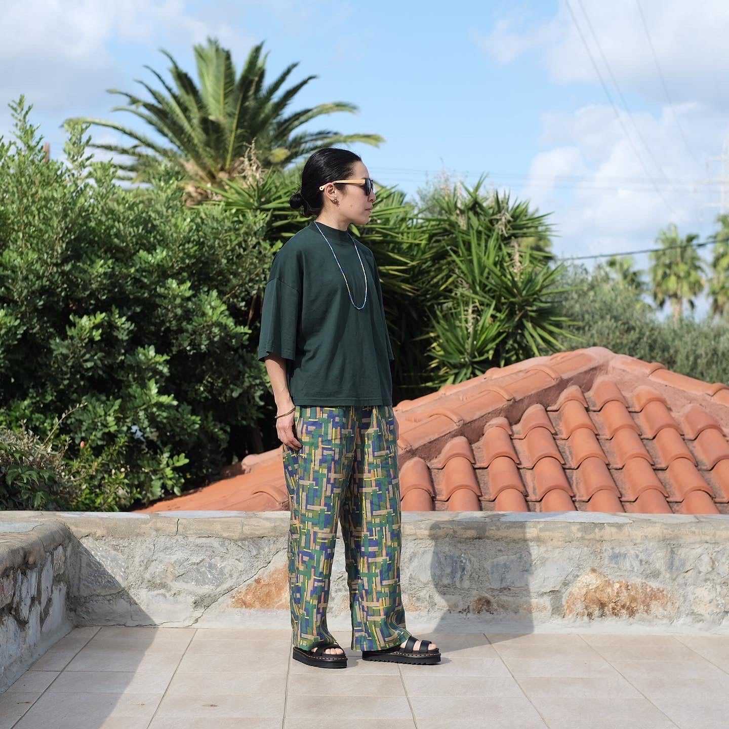 Japanese Printed Linen イージーパンツ 'Edgware' green | YARN & COPPER