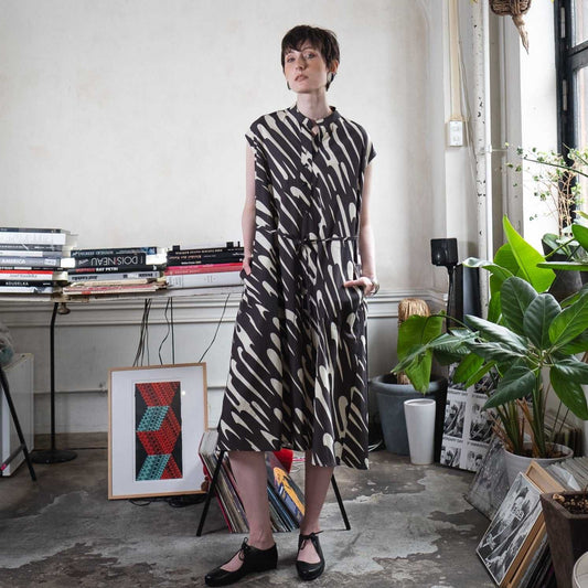 Japanese Printed Organic Cotton 'Pluto and Beyond' ギャザーシャツドレス
