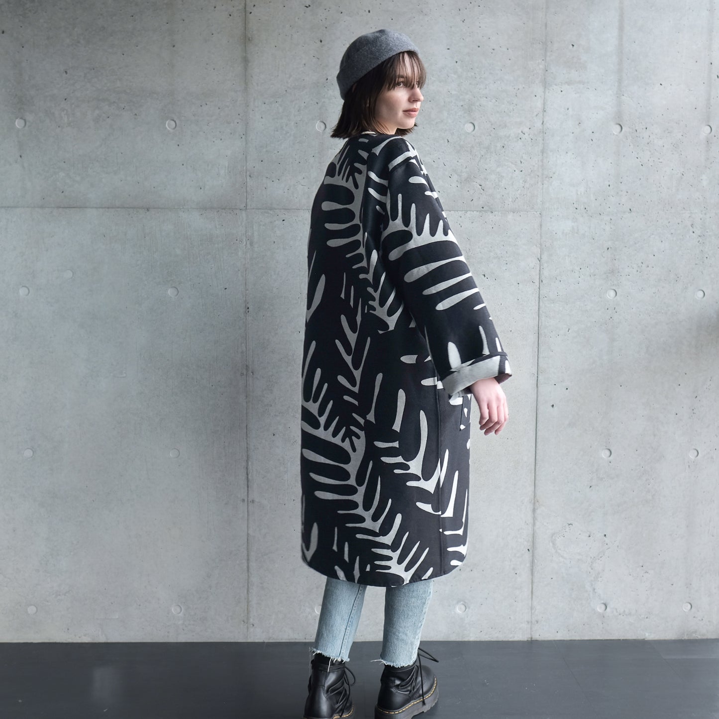 <受注生産:10月中旬予定>播州織 Wool/Cotton コクーンコート- black/light grey