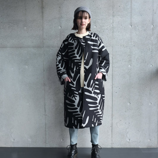 <受注生産:10月中旬予定>播州織 Wool/Cotton コクーンコート- black/light grey