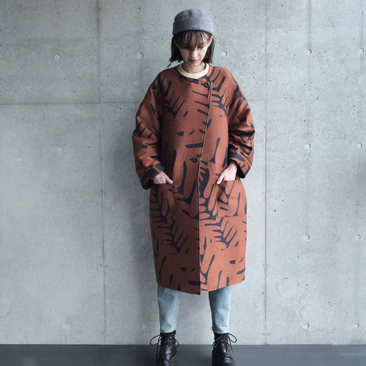 <受注生産:10月中〜末予定>播州織 Wool/Cotton コクーンコート- brown/d.grey