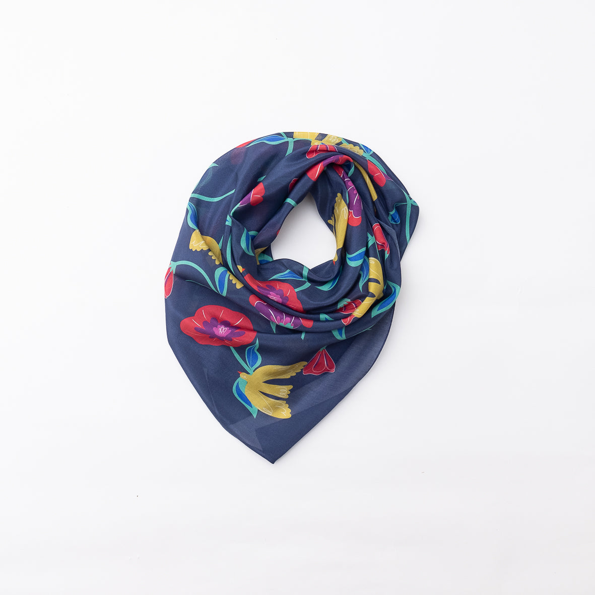 Silk Cotton 'Tamworth' navy 大判スカーフ