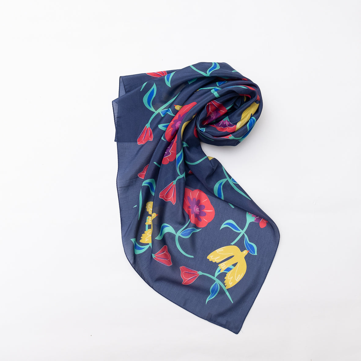 Silk Cotton 'Tamworth' navy 大判スカーフ