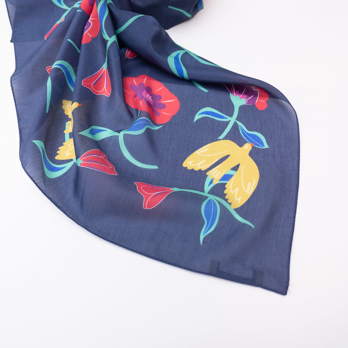 Silk Cotton 'Tamworth' navy 大判スカーフ